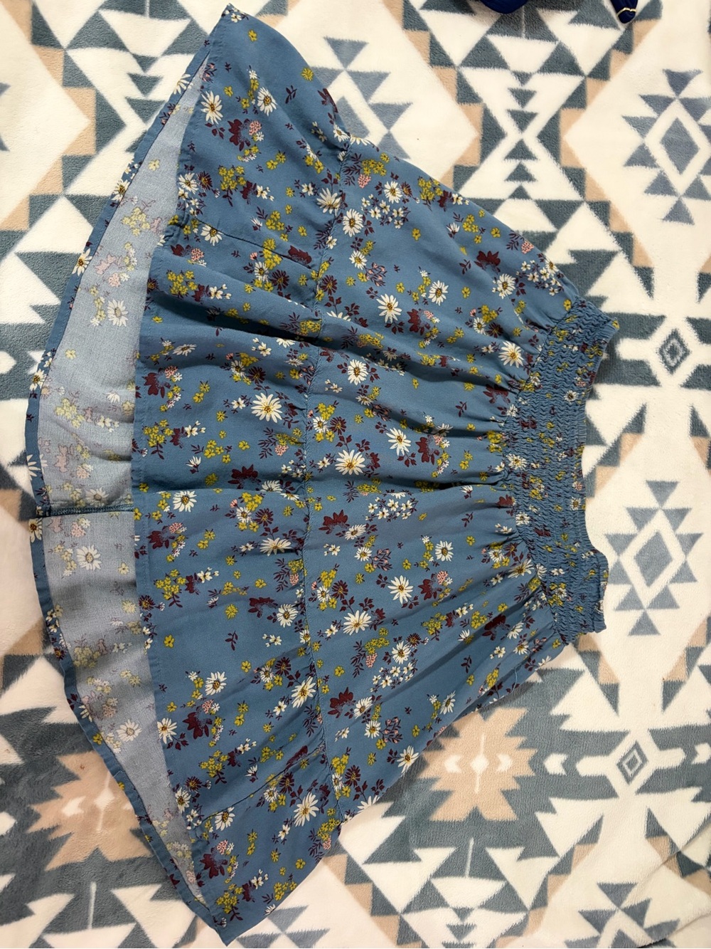 SO Blue Floral Smocked Waist Circle Skirt